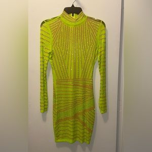 HOT MIAMI STYLES lime neon green hot pink sparkly dress Size M STYLE # BCCD60124
